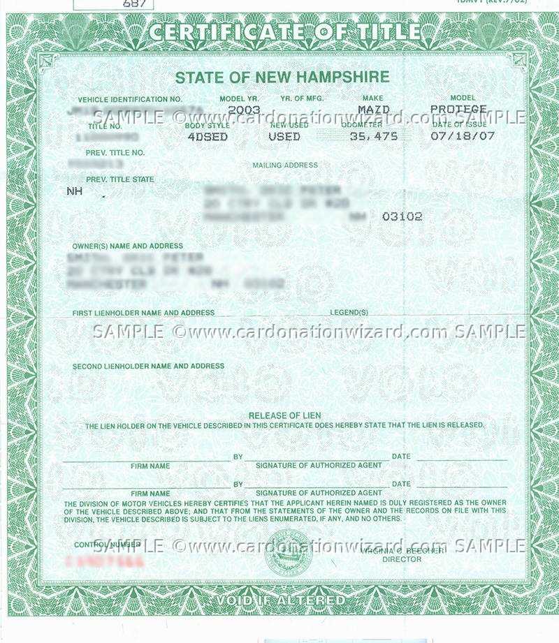 car donation title for New Hampshire