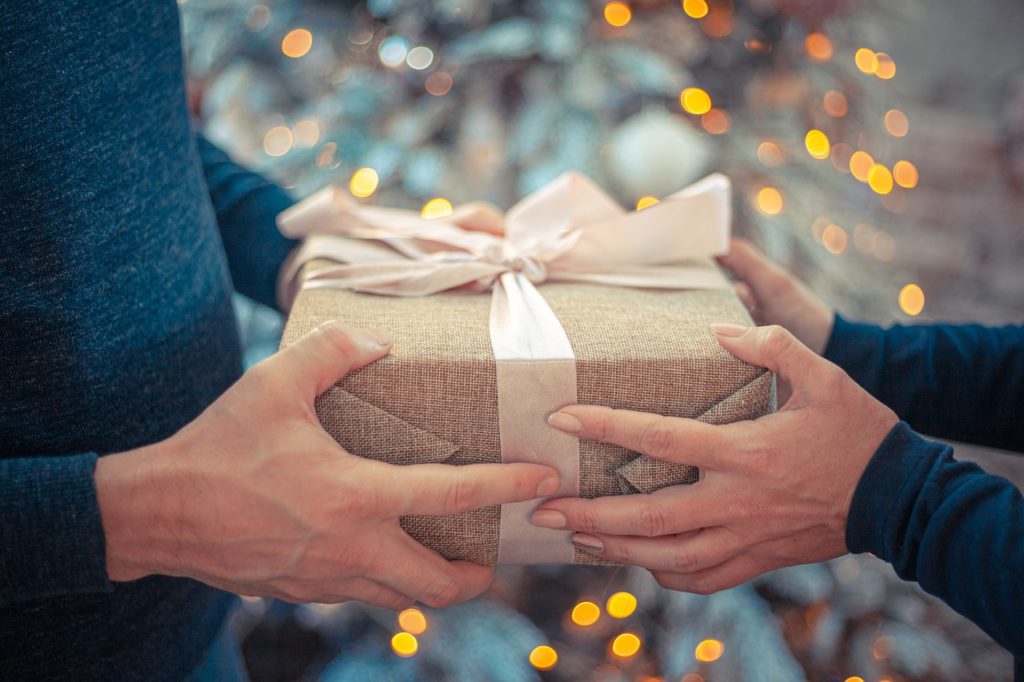 Gift being given.